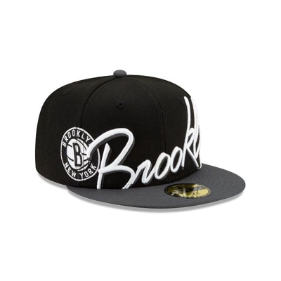 Brooklyn Nets Gorra | New Era NBA Cursive 59fifty Fitted Cap Mexico - Negros